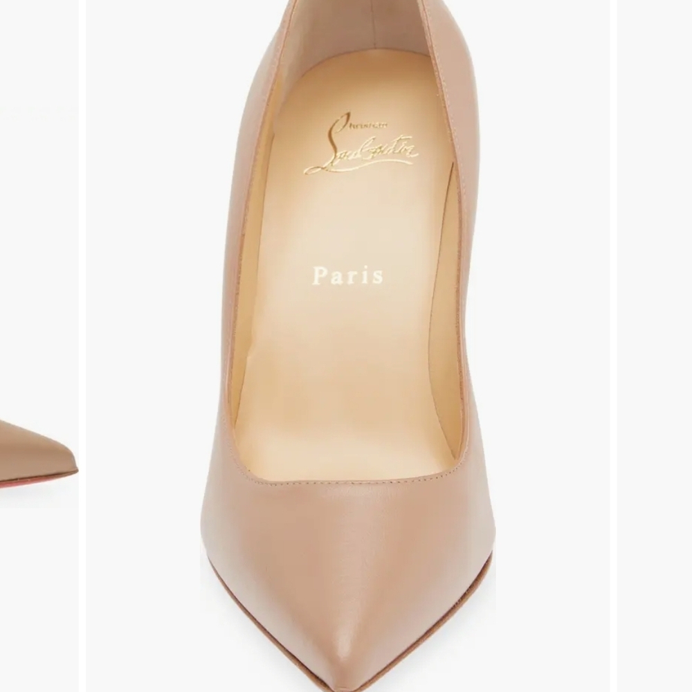 Christian Louboutin Nude Leather Pointed-Toe Pump with Red Sole - Picture 2 of 10